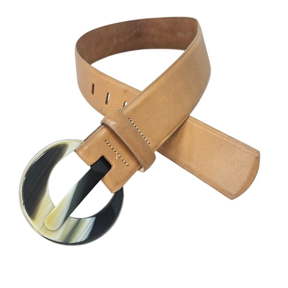 Vintage 90s Cipriani Waxed Saddle Leather Tan Belt Boho Classic Wide